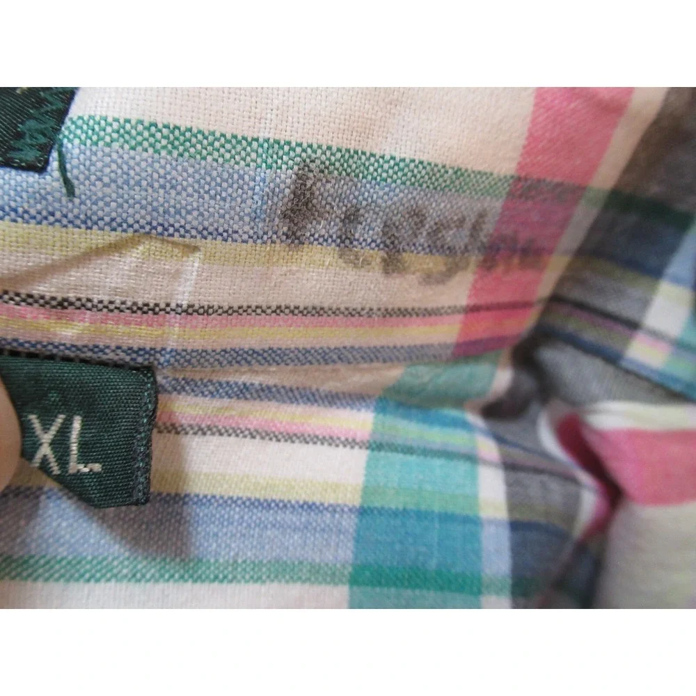 Vintage Flying Scotsman XL Made USA Short Sleeve Button Shirt plaid pink green - Picture 3 of 10
